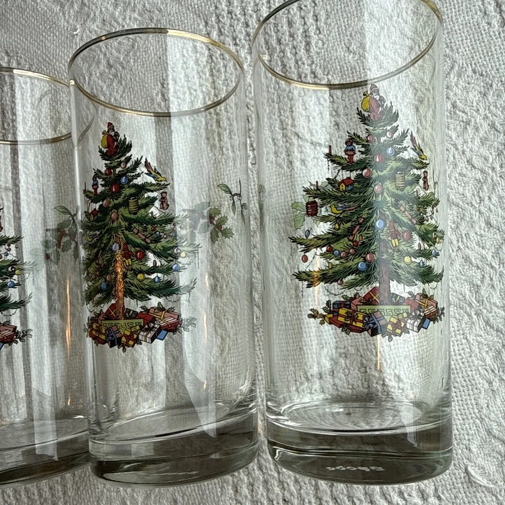 Spode Highball Tumbler Glass Christmas Tree Pattern Set of 4 6.25
